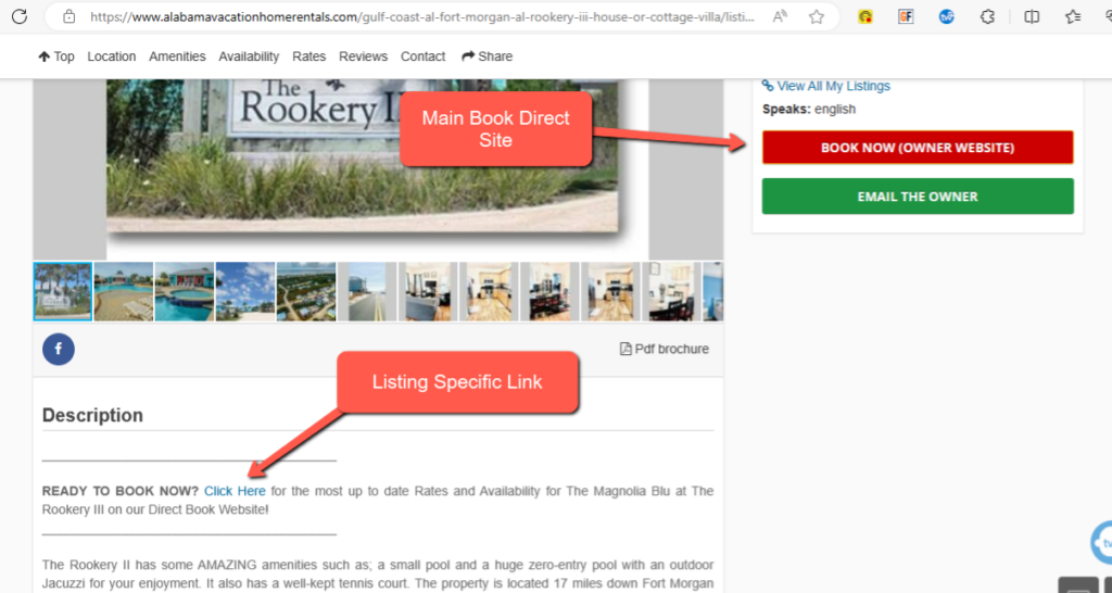 Look for the Book Now links on most listings
